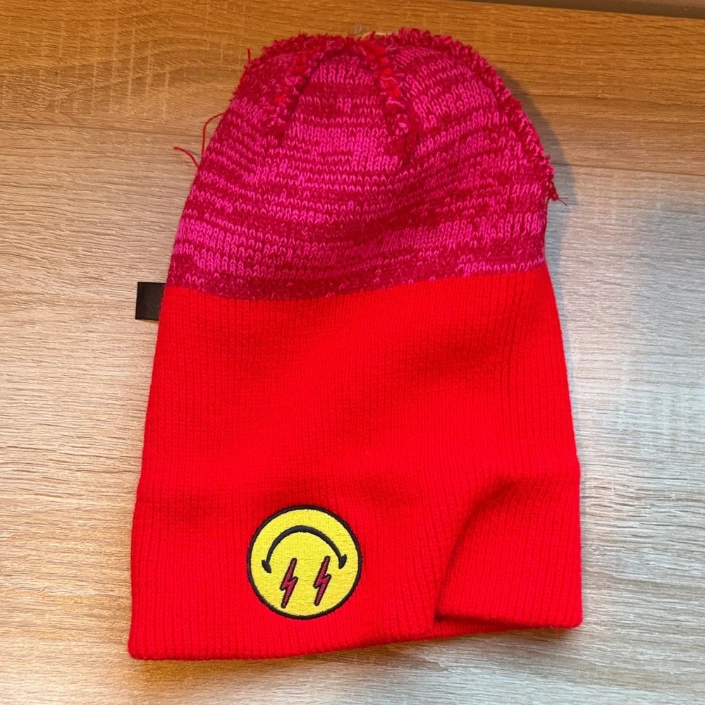 Aviator Nation Red Beanie with Yellow Smiley - Picture 3 of 7